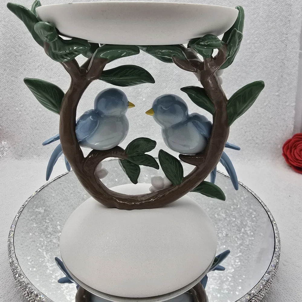 Bluebirds On A Branch 3 Wick Candle Holder Pedestal Lovebirds Bath & Body Works - Picture 7 of 15